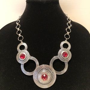 Tibetan Silver Red Disc Statement Necklace
